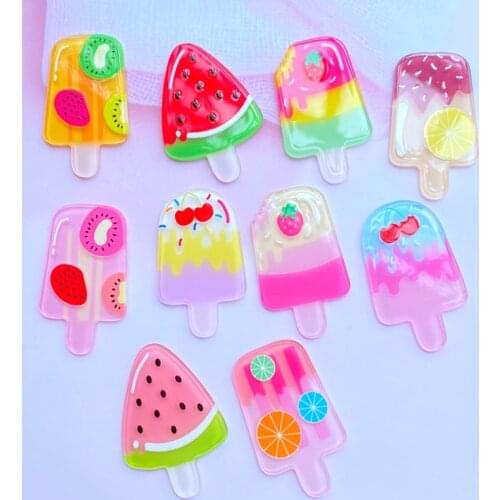 10Pcs Acrylic Lovely Mixed Fruit Flavored Popsicle Flatback Cabochon Scrapbook Kawaii DIY Embellishments Accessories C82