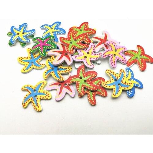 1000pcs 20mm Starfish Shaped Wood Buttons For Scrapbooking Embellishments Baby Cartoon Sewing Accessories CRAFTS 2 Holes Button