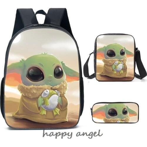 Mandalorian Baby Yoda 16 Inch Fashion Backpack 3PCs/Set Kids School Bags Cartoon Animal Designer Teenagers Book-Bags Set