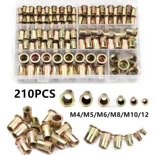 210/165/100pcs Box Carbon Steel Rivet Nuts Carbon Steel M3 M4 M5 M6 M8 M10 M12 Flat Head Rivet Nuts Set Hardware Parts