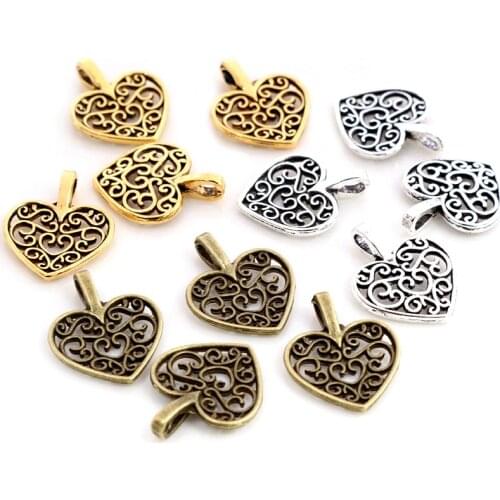 30pcs Charms hollow lovely heart 16x14mm Antique Making pendant fit,Vintage Tibetan Silver Plated Bronze,DIY bracelet necklace