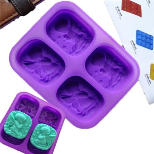 4 Cavity Boy Girl Angel Soap Mold Silicone Soap Bath Making Supplies Candle Craft Pudding Jello Baking Pan Rectangle