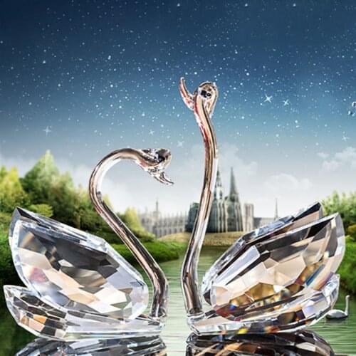 60mm/80mm/100mm/120mm/180mm/230mm Handmade 1 Pair Crystal Swan Crafts Paperweight for Wedding Valentines Day Gifts Souvenirs