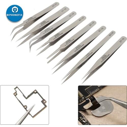 8Pcs Anti-static Stainless Steel Tweezers Industrial Curved Straight Tweezers Set Phone Repair Tools for Eyelash Forceps Watch