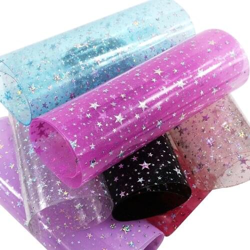 David accessories 20*33cm star transparent faux artificial Synthetic leather fabric bow diy decoration crafts 1piece,1Yc3746