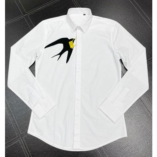 Brand Swallow Design Business Men Cotton Shirt Casual Long Sleeve Slim Chemise homme Top Dress Shirts Plus size Camisas