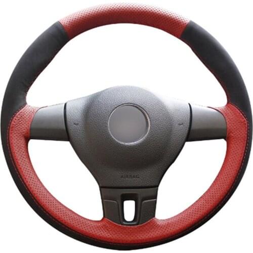 DIY Sewing-on Red PU Leather Black Suede Steering Wheel Cover Exact Fit For VolksWagen Tiguan Lavida Passat B7 Jetta Mk6