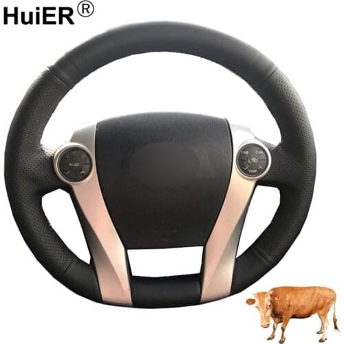 Hand Sewing Car Steering Wheel Cover Top Cow Leather For Toyota Prius 30(XW30) 2009-2014 2015 Prius C(US)2012-2017 Prius V(US)