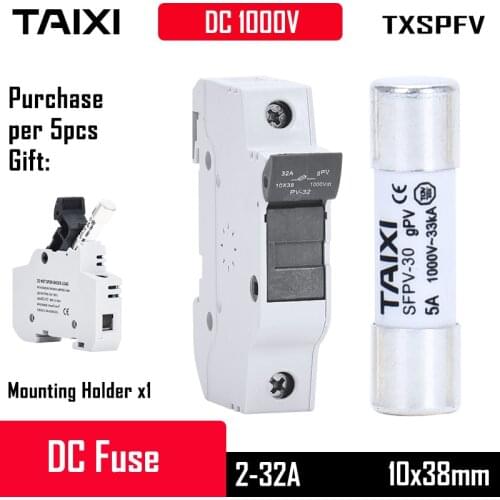 Solar PV Fuse DC 1000V 2A 4A 6A 8A 10A 15A 25A 30A Alloys Contact Wind Power System Protection Breaker Holder 1P 2P Parallel