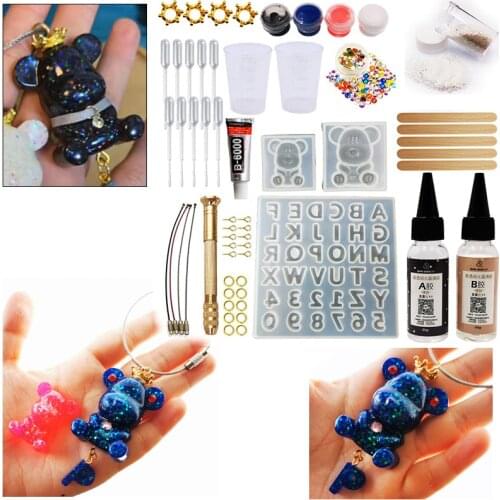 DIY Epoxy Resin Gummy bear with letters Molds Jewelry Making Tool Kit With Resin AB Glue key chain kit DIY gift