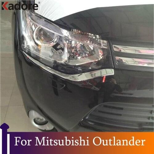 For Mitsubishi Outlander 2015 2014 2013 Chrome Headlight Eyebrow Trim Front Lights Lamp Eyelid Strips Car Exterior Accessories