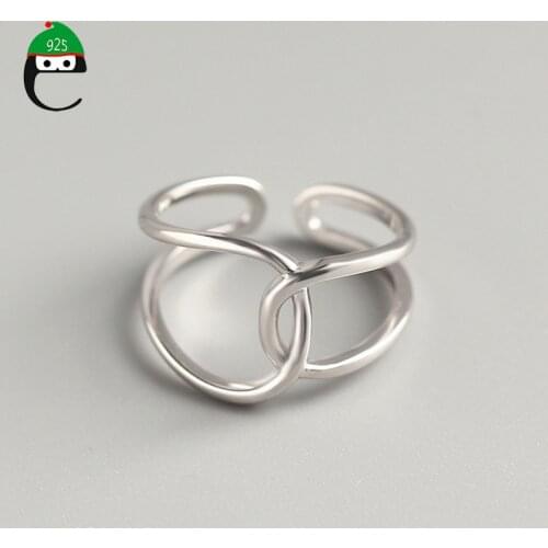 ElfoPlataSi Genuine 925 Sterling Silver Fashion Double Layer Cross Adjustable Ring For Women Wedding Party S925 Jewelry DA1097