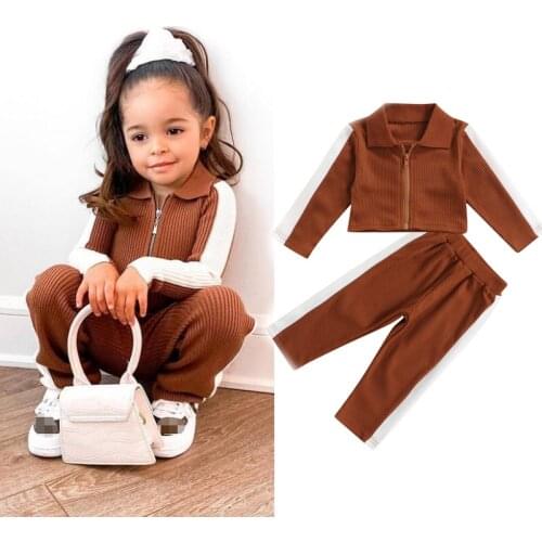 FOCUSNORM Autumn Causal Kids Girls Sports Clothes Sets 0-5Y Striped Long Sleeve Zipper Jacket Tops Pants 2pcs