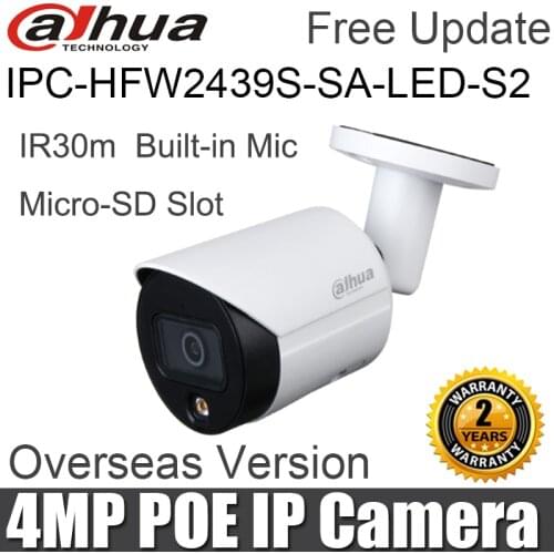 Dahua 4MP IP Camera POE IPC-HFW2439S-SA-LED-S2 Built-in Mic Full-color Fixed-focal Bullet Network Camera Globel Version