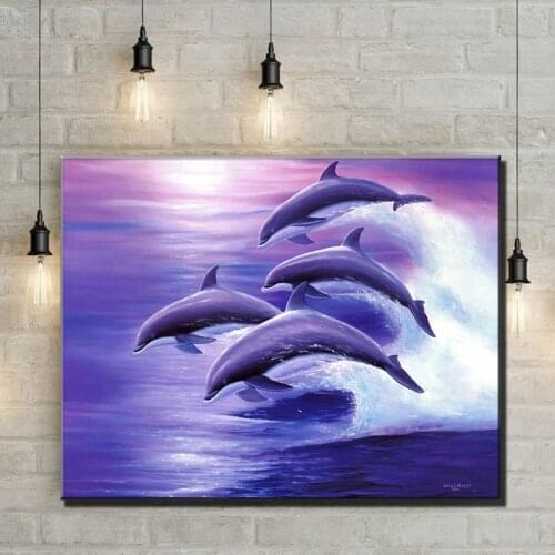 Cartoon animal pink dolphin sea water scenery oil painting canvas printings printed on canvas home wall art decoration pictures