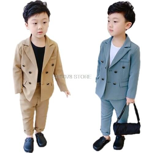 Boys Suit For Wedding Gentleman Kids Formal Jacket +Pants 2pcs Clothing Set Children Prom chorus Performance Party Dress Costume