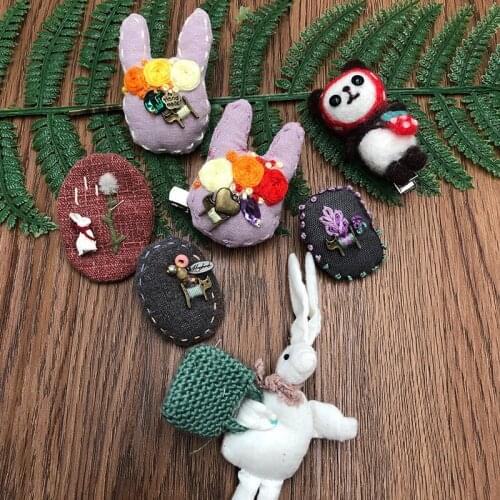 Cretive DIY Lovely Animal Handcraft Hairpin Brooch Embroidery Material Package For Beginners Collar Badge Making Embroidered Kit