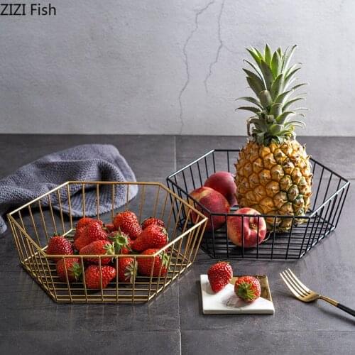 Creative Hexagon Metal Fruit Basket Simple Hollow Geometric Fruit Basket Vegetable Storage Living Room Kitchen Decor Accessories