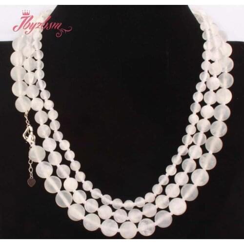 Round White Selenite Women Necklace 6mm 8mm 10mm Round Natural Stone Beaded Necklace Jewelry for Women Gift Adjustable 17"