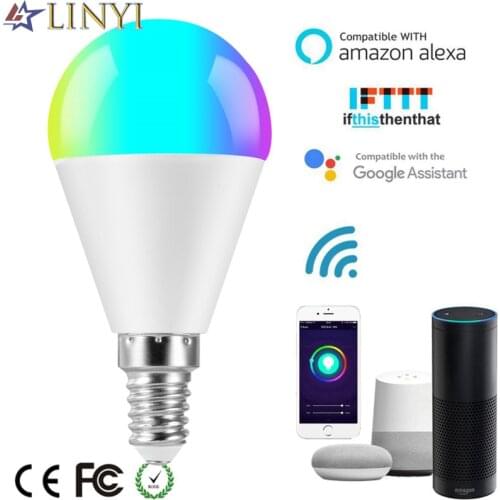 Dimmable Bulb E14 E27 B22 LED Smart Bulb RGB+C WiFi Bulbs Compatible with Google Leassistant Alexa Voice Control for Lighting