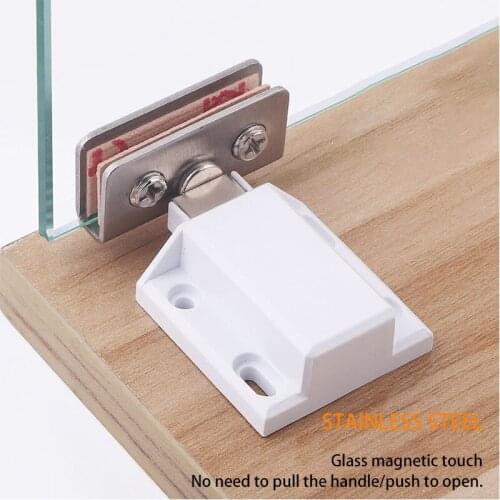 Magnetic Closer Stainless Steel Glass Hinge Lock Door Suction Hinge Cabinet Hook Furniture Hardware Kitchen Wine Cabinet XD