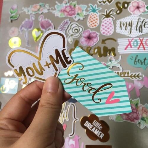 49pcs sweet flower love Foil Gold Paper Die Cut Stickers for DIY Scrapbooking Card Making Crafts /photo album Decoration