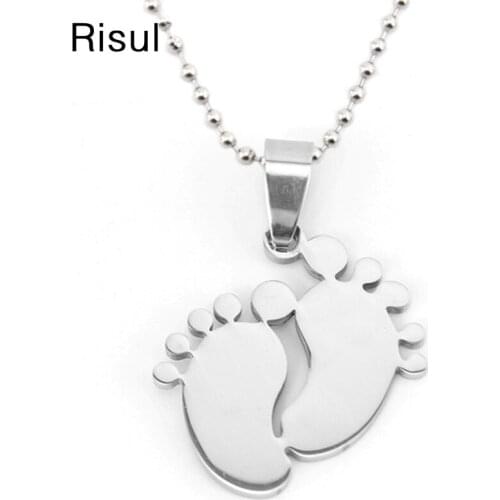 50PCS Baby Foot Necklace Women Stainless Steel necklaces&pendants Mum Son Daughter Birthday Gift Collier Femme Collares Choker