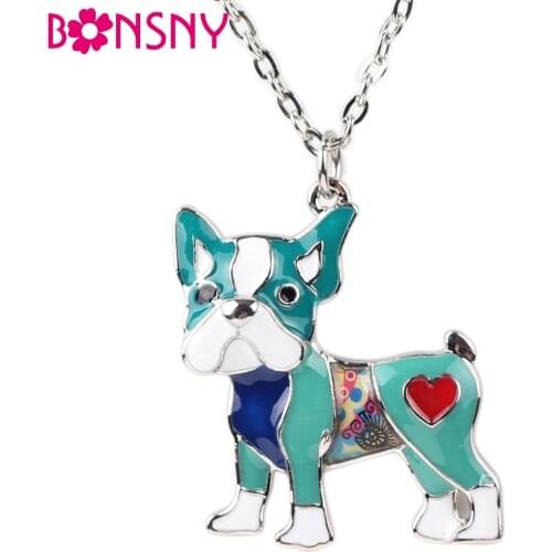Bonsny Maxi Alloy Enamel Pug Dog Necklace Chain Pendant 2016 News Fashion Jewelry For Women Statement Charm Collar