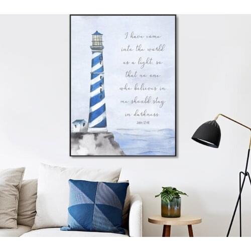 Lighthouse Bible Verse Inspirational Quote Posters HD Print Canvas Painting Beach Nautical Christian Wall Art Room Home Decor