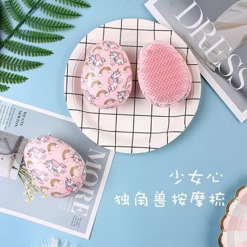 Cute Cartoon Unicorn Egg Comb Anti-static Massage Hair Brush Tangle Detangle Shower Salon Styling Straight Curly Portable Comb