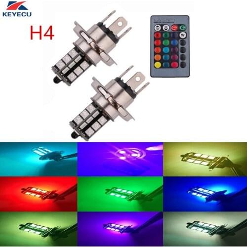 KEYECU 2 Pieces H4 12V 27-SMD 5050 Multi-Color RGB LED Replacement Bulbs For Fog Lights or Driving Lights with Remote