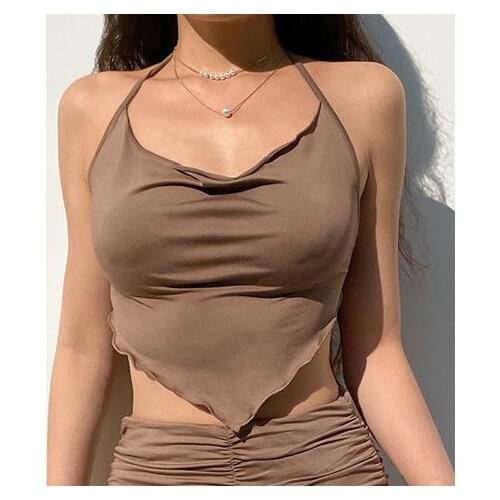 Women Y2K Sexy Lace Up Halter Camisole Sleeveless Solid Backless Slim Fit Crop Top Holiday Summer Casual Tank Top Streetwear