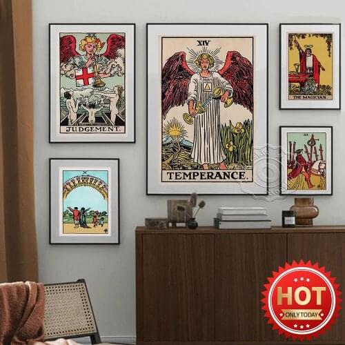 Traditional Augury Card The Grand Alcana Tarot Poster, Vintage Art Astrology Canvas Painting, Mystical Aesthetic Room Decor Gift