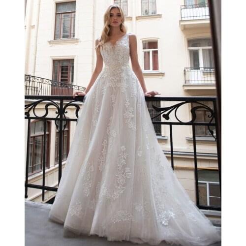 Vestidos De Novia A-Line Wedding Dresses Pearls Appliques Luxury Robes De Mariage V-Neck Trouwjurk Backless Hochzeitskleid