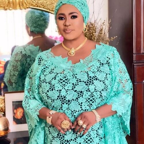 Green Lace African Dresses for Women 2021 Party Long Maxi Dress Summer Clothes Dashiki Boubou Robe Africaine Femme Hijab Abaya