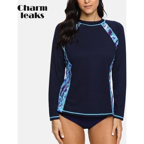 Charmleaks Women Long Sleeve Rashguard Quick-drying Shirt Patchwork Driving Top Rash Guard UPF50+ Hiking Shirts