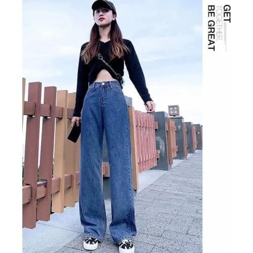 Feynzo Women Pant Woman Jeans High Waist Denim Pants Wide Leg Denim Clothing Blue Jeans Vintage Quality Fashion Straight Pants