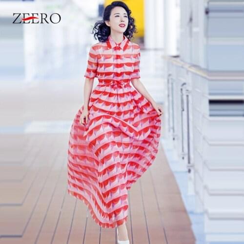 Summer Women Runway Red Geometric Print Half Sleeve Long Beach Shirt Dress Elegant Female Sashes Slim Maxi Party Dresses Vestido