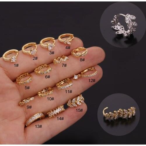 1Pc 8mm 18G Boho Silver Color Crystal Hoop With CZ 8mm Cartilage for Women Rainbow Ear Piercing Earring Jewelry Fashion