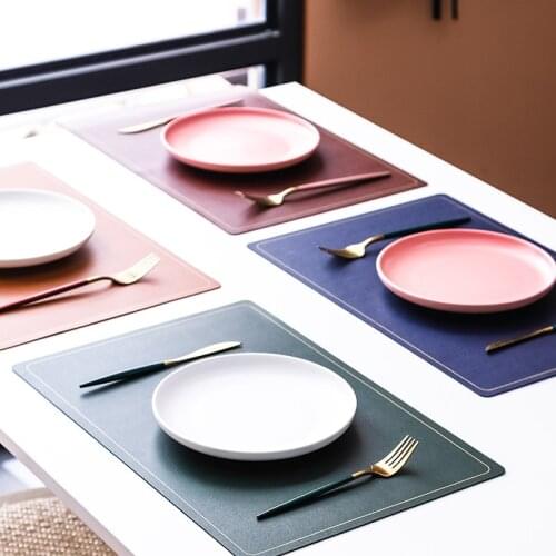 1PC Nordic Phnom Penh Leather Placemat PU Waterproof Oilproof Western Placemat Double Leather Placemat Kitchen Tableware Tool