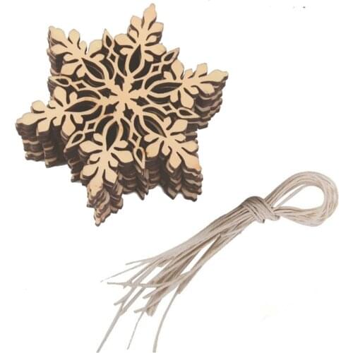 10pcs Wooden Christmas Snowflakes Pendants Unfinished Wood Ornaments Cutouts Hollow Snowflake Slice Christmas Hanging Pendant