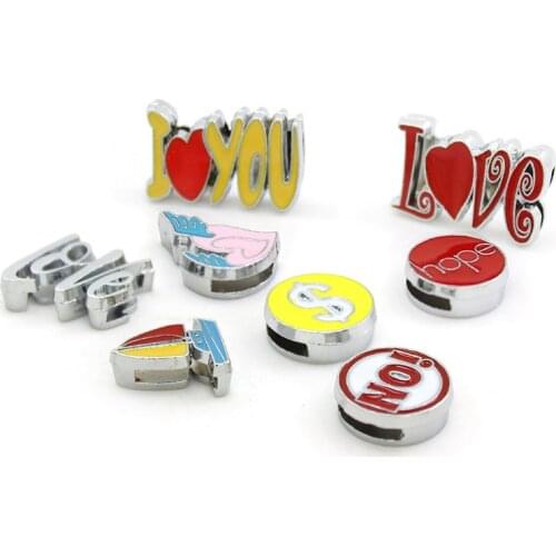10pcs/lot Internal Dia 8mm Yes No Hope Slide Charm DIY Accessories fit 8mm wide belt pet collar