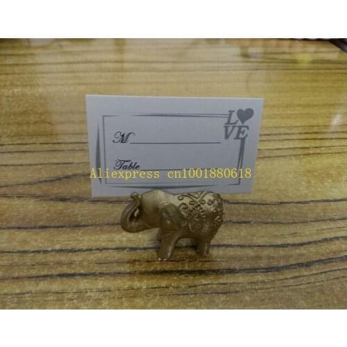 100pcs/lot Free shipping Wholesale Wedding Party Favors Lucky Golden Elephant Place name Card Holder table Decoration
