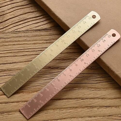 15CM Vintage Brass Geomitric Ruler Golden Retro Semicircle Protractor Straight Ruler School Kids Gift Set Measure Tools