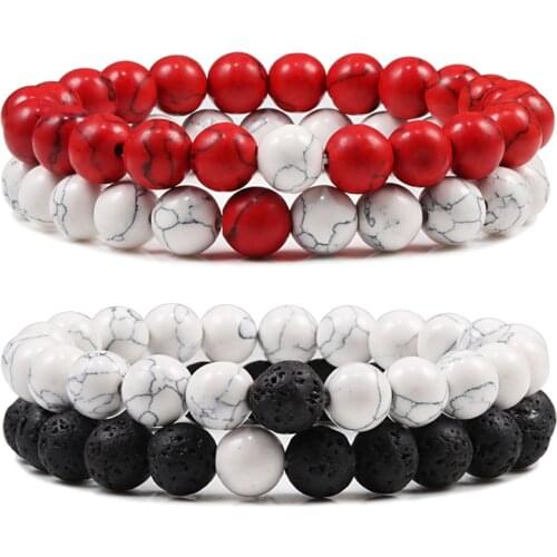 2PCS/Set Natural Stone Beaded Bracelet for Men Women Yin Yang Distance Couple Bracelets Bangle Set Yoga Jewelry Best Friend Gift