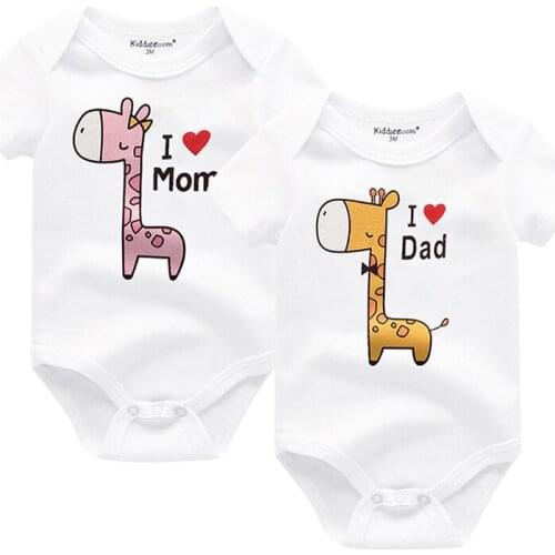 2021 Fashion Tiny cottons baby gilrs bodysuits i love mom&i love Dad printed short sleeves newborn girls clothes sets