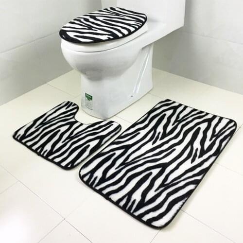 3pcs/set Flannel Zebra pattern Non-slip Bathroom mat Sets Bath rug Contour Mats Toilet Lid Cover Home Bathroom decor