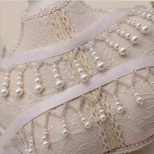 3Yard/Lot Gourd Handmade Beaded Lace Tassel Pendant Pearl Ribbon Lace Trim DIY Stage Clothing Wedding Dress Accessories