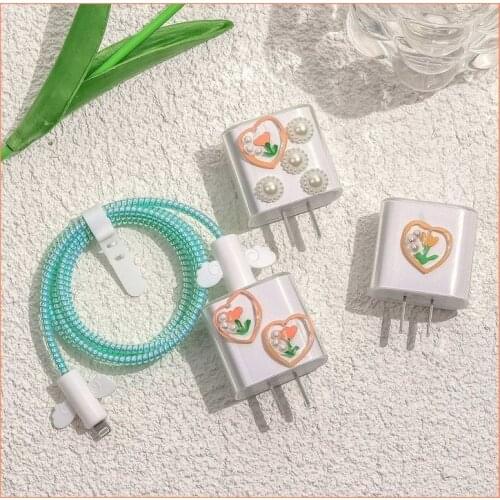 3D Tulip Cable Winder for Iphone 11 12 Pro Max USB Data Cable Protector for Apple Charger 18W 20W Fast Charger Protective Case