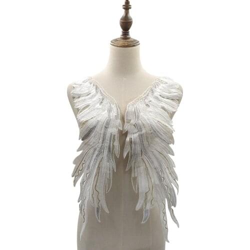 5 Pairs Flying Angel Wings Venice Lace Collar Fabric Trim DIY Embroidery Neckline Applique Sewing Craft For Sweater Dress